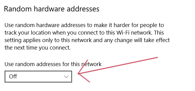 Random MAC Addresses on WIndow 10