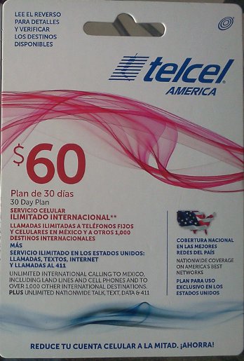 Telcel $60 recharge card